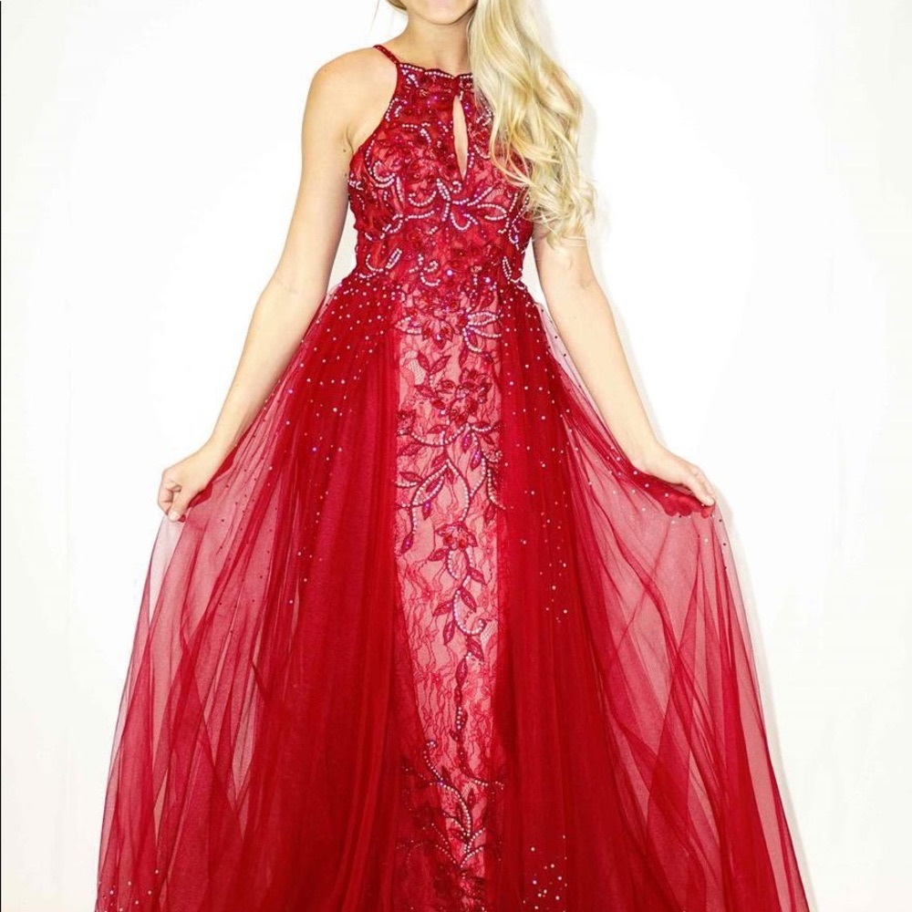 JVN by Jovani Burgundy Gown